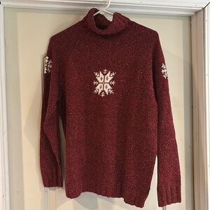 WOOLRICH Women’s Medium NWT Snowflakes Roll Ruby Sweater